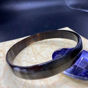 Natural Bovine Horn Bangle Bracelet Gray & White Medium Large 3" Diameter